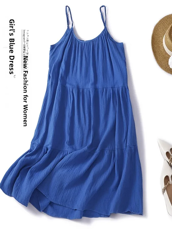 Klein Blue Long Cotton Linen Dress Women's Halter Neck A-Line Skirt Casual Summer White Enhancing Midi Dress Commute Style
Klein Blue Long Cotton Linen Dress Women's Halter Neck A-Line Skirt Casual Summer White Enhancing Midi Dress Commute Style