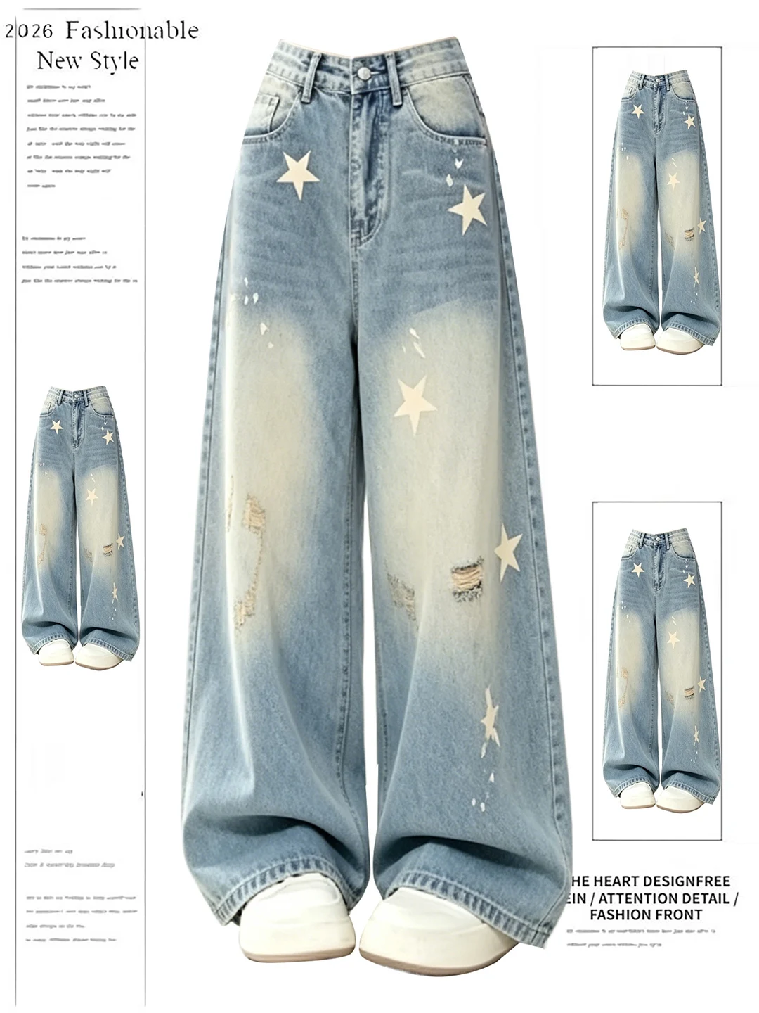 Retro American Star Print Wide Leg Jeans Women's Summer High Waist Loose Drapey Straight Floor-Length Pants Casual Wear
Retro American Star Print Wide Leg Jeans Women's Summer High Waist Loose Drapey Straight Floor-Length Pants Casual Wear
