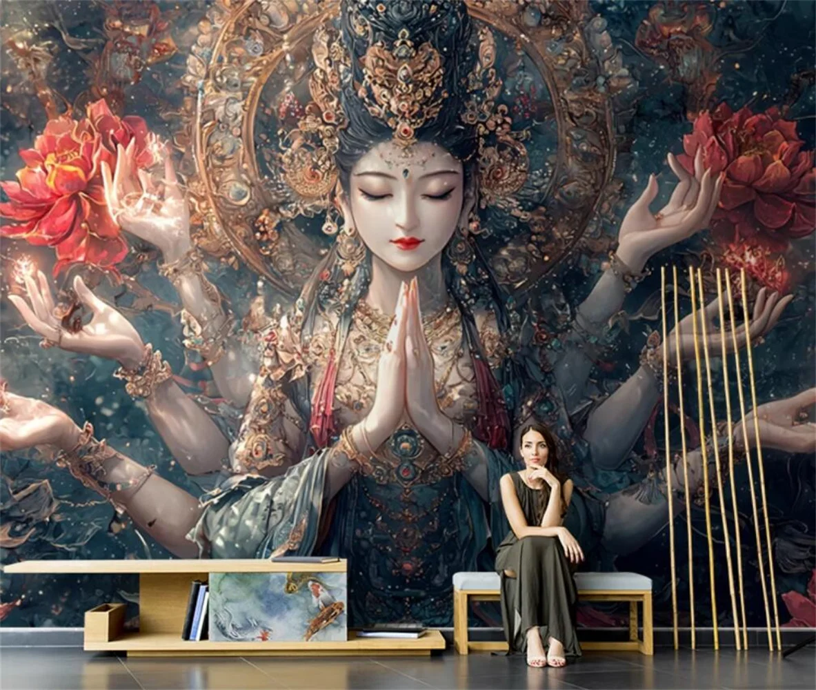 Hand drawn high-end art ancient style Dunhuang Flying Apsaras Thousand Hand Guanyin background 3d wallpaper customized mural
Hand drawn high-end art ancient style Dunhuang Flying Apsaras Thousand Hand Guanyin background 3d wallpaper customized mural
