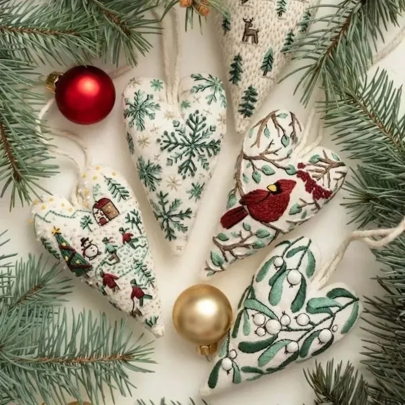 DIY Heart Shaped Hand Embroidered Christmas Ornament Kit Father Christmas embroidery Kit with Needles and Thread
DIY Heart Shaped Hand Embroidered Christmas Ornament Kit Father Christmas embroidery Kit with Needles and Thread