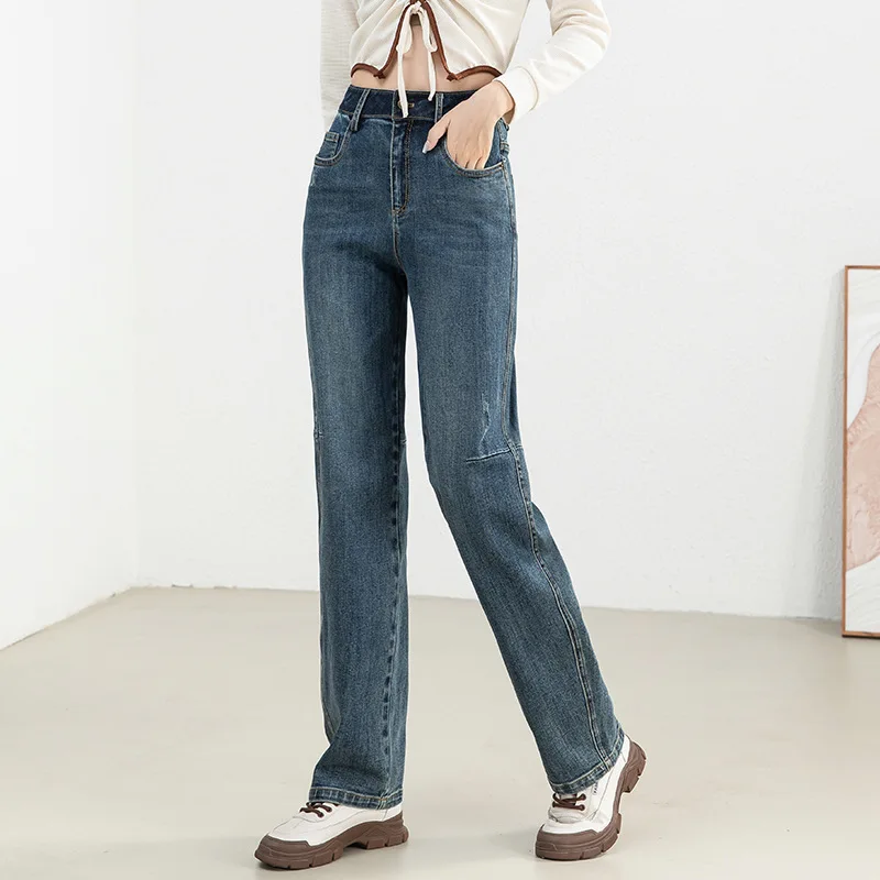 High Waist Straight Leg Denim Jeans Women's Loose Fit Stretchy Slimming Floor-Length Pants Autumn New Sle Splicing Design
High Waist Straight Leg Denim Jeans Women's Loose Fit Stretchy Slimming Floor-Length Pants Autumn New Sle Splicing Design