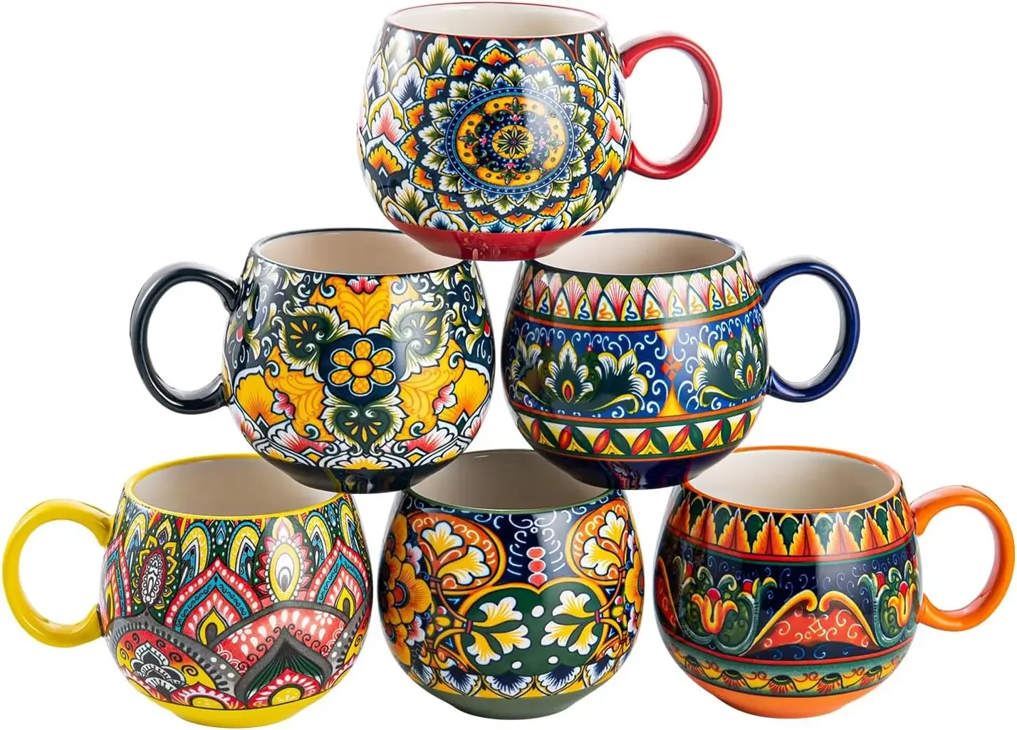 Ceramic Coffee Mug Set of 6, 20 oz Colorful Coffee Cup with Handle, Boho Porcelian Mug for Cappuccino, Latte, Tea, Hot Chocolate
Ceramic Coffee Mug Set of 6, 20 oz Colorful Coffee Cup with Handle, Boho Porcelian Mug for Cappuccino, Latte, Tea, Hot Chocolate