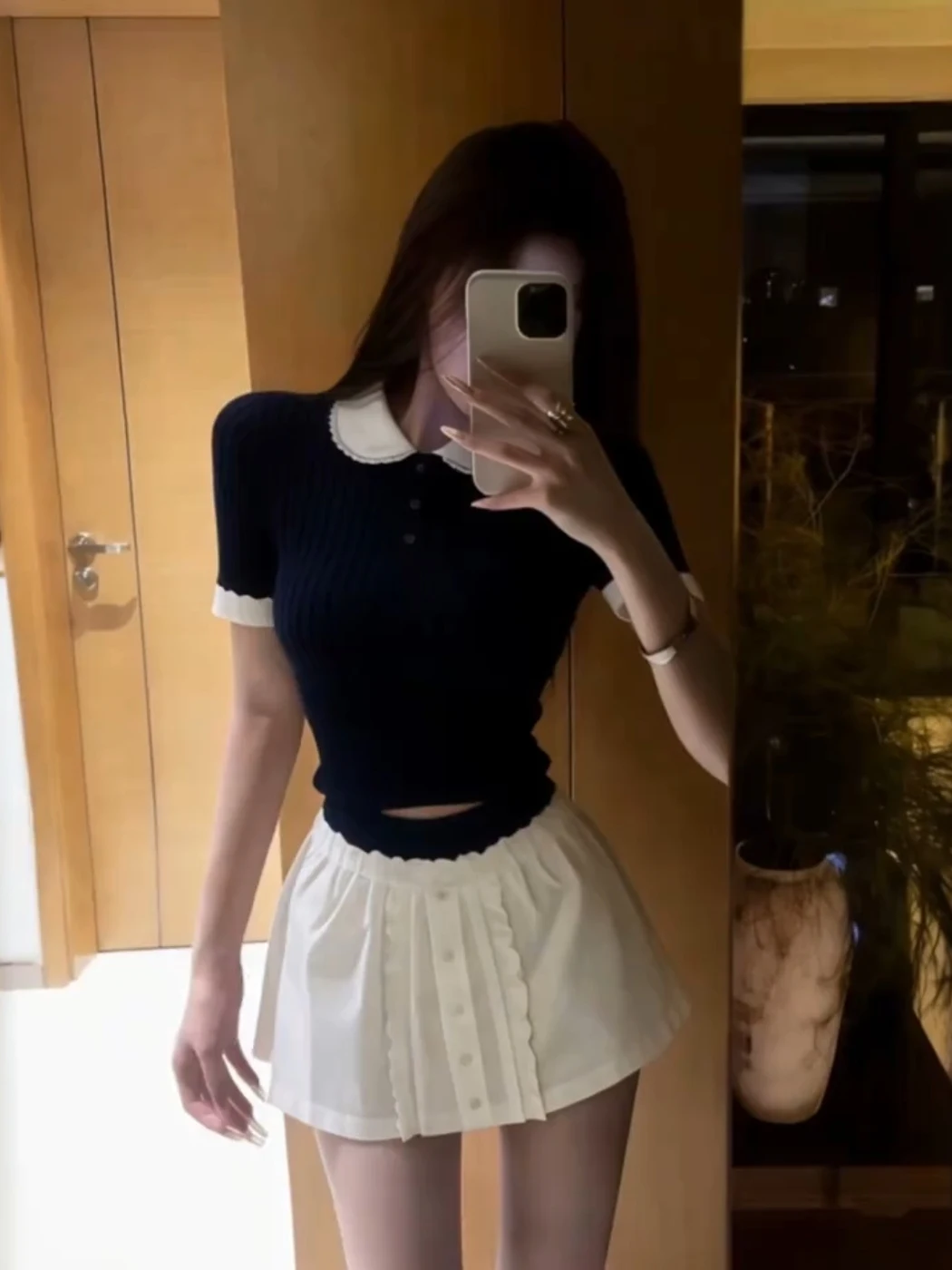 Korean College Style Two-Piece Set Women's Summer New Doll Collar Slim Short Sleeve High Waist A-Line Skirt Fashion Set
Korean College Style Two-Piece Set Women's Summer New Doll Collar Slim Short Sleeve High Waist A-Line Skirt Fashion Set