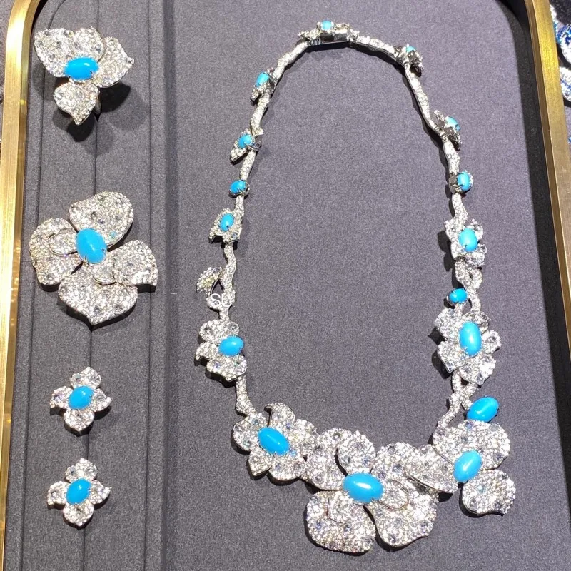 ZOCA Luxury 925 Silver Caliber Synthetic Turquoise Women's Ring Necklace Earring Brooch Jewelry Set
ZOCA Luxury 925 Silver Caliber Synthetic Turquoise Women's Ring Necklace Earring Brooch Jewelry Set