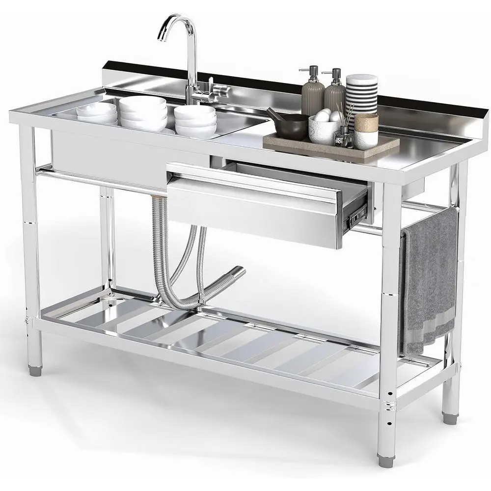 47.2 Single Bowl Stainless Steel Utility Sink with Cold/Hot Water Faucet for Indoor & Outdoor Use
47.2 Single Bowl Stainless Steel Utility Sink with Cold/Hot Water Faucet for Indoor & Outdoor Use