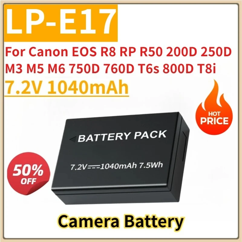 New Replacement Camera Battery 7.2V 1040mAh LP-E17 for Canon EOS R8 RP R50 200D 250D M3 M5 M6 750D 760D T6s 800D T8i
New Replacement Camera Battery 7.2V 1040mAh LP-E17 for Canon EOS R8 RP R50 200D 250D M3 M5 M6 750D 760D T6s 800D T8i