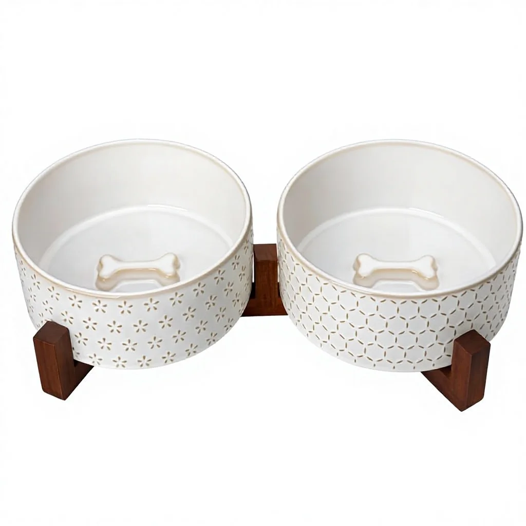 Dog bowl set, wooden frame 6-piece set, ceramic food grade non-slip base, double-layer food water bowl, five-leaf clover
Dog bowl set, wooden frame 6-piece set, ceramic food grade non-slip base, double-layer food water bowl, five-leaf clover
