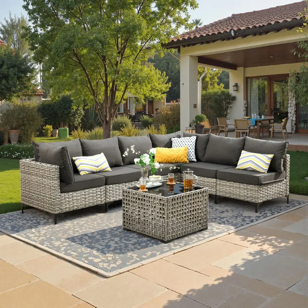 Piece Outdoor Patio Furniture with Glowing Coffee Table, Rattan Wicker Conversation Set with Sofa, Sectional Single Chairs for
Piece Outdoor Patio Furniture with Glowing Coffee Table, Rattan Wicker Conversation Set with Sofa, Sectional Single Chairs for