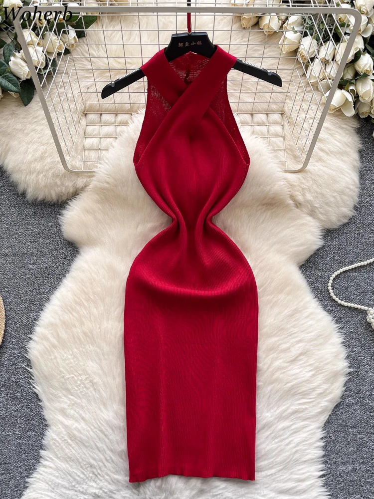 Korean Temperament Cross Hollow Out Halter Knitted Dresses 2025 Summer New Party Sleeveless Vestidos Vinrage Bodycon Sexy Dress
Korean Temperament Cross Hollow Out Halter Knitted Dresses 2025 Summer New Party Sleeveless Vestidos Vinrage Bodycon Sexy Dress