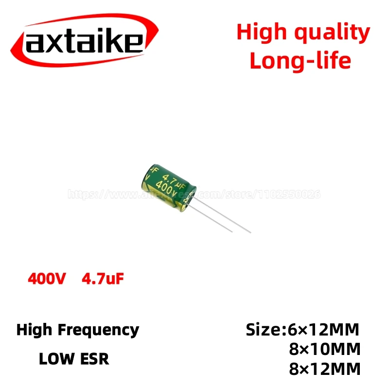 50PCS 400V4.7uF Aluminum Capacitor, High Frequency Low ESR 105°C Radial for Power Supply Long-life 6×12/8×10/8×12MM
50PCS 400V4.7uF Aluminum Capacitor, High Frequency Low ESR 105°C Radial for Power Supply Long-life 6×12/8×10/8×12MM