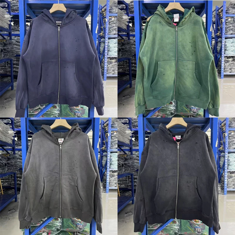 Black Gray Purple Green Saint Hole Damaged Zipper Hoodie Hooded Jackets Men Women Vintage Washed Distressed Loose Pullovers
Black Gray Purple Green Saint Hole Damaged Zipper Hoodie Hooded Jackets Men Women Vintage Washed Distressed Loose Pullovers