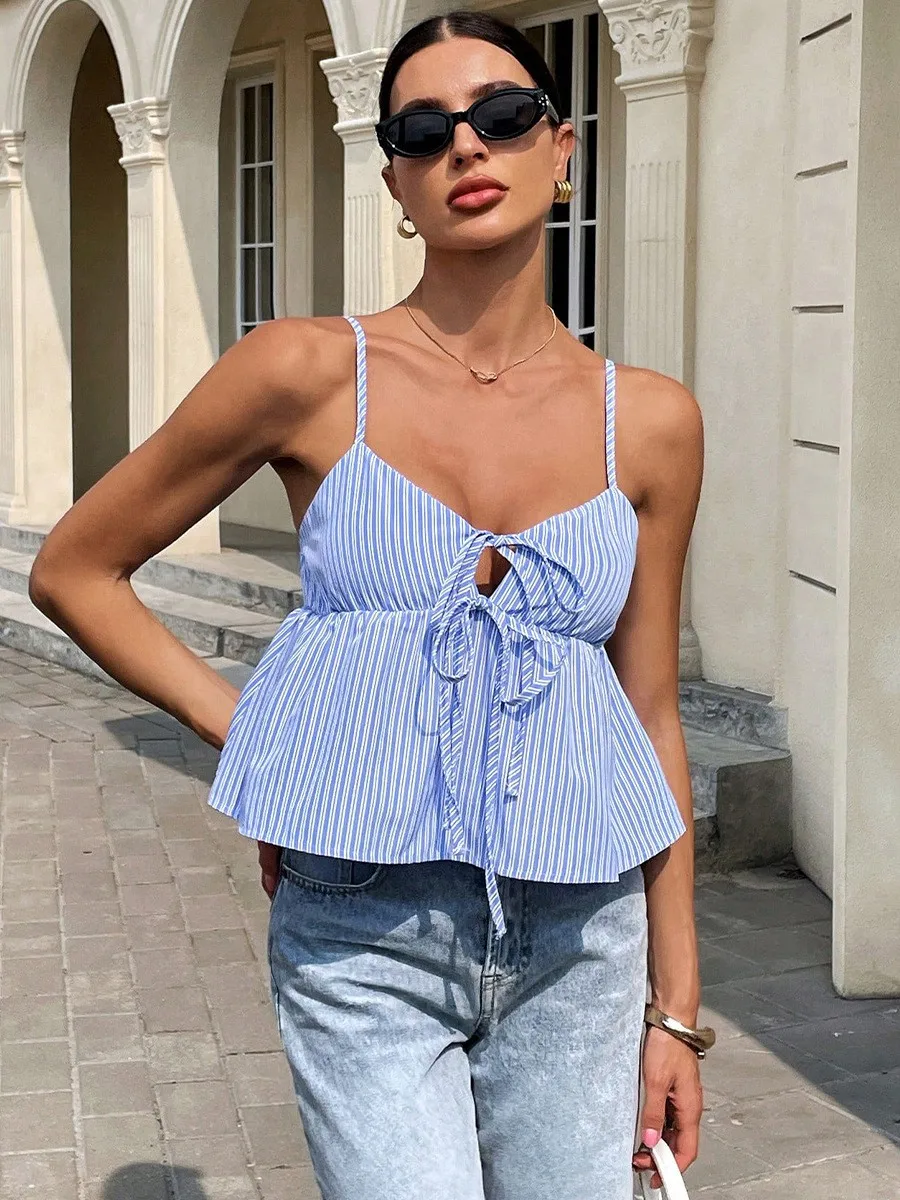 Women Y2k Tank Top Striped Crop Spaghetti Strap Vest Summer Sleeveless Top Front Tie Camisole Blue And White Striped Beach
Women Y2k Tank Top Striped Crop Spaghetti Strap Vest Summer Sleeveless Top Front Tie Camisole Blue And White Striped Beach