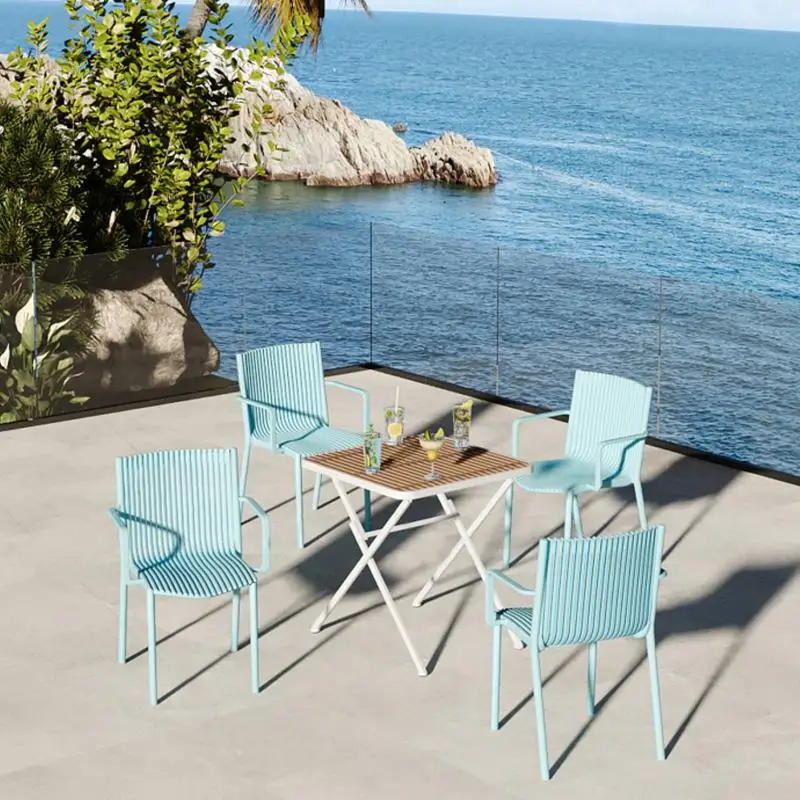 4 pcs Light Blue Grey Stackable Chairs for Indoor Outdoor Use with Ergonomic Slatted Back and Folding Square Table with PP Top
4 pcs Light Blue Grey Stackable Chairs for Indoor Outdoor Use with Ergonomic Slatted Back and Folding Square Table with PP Top