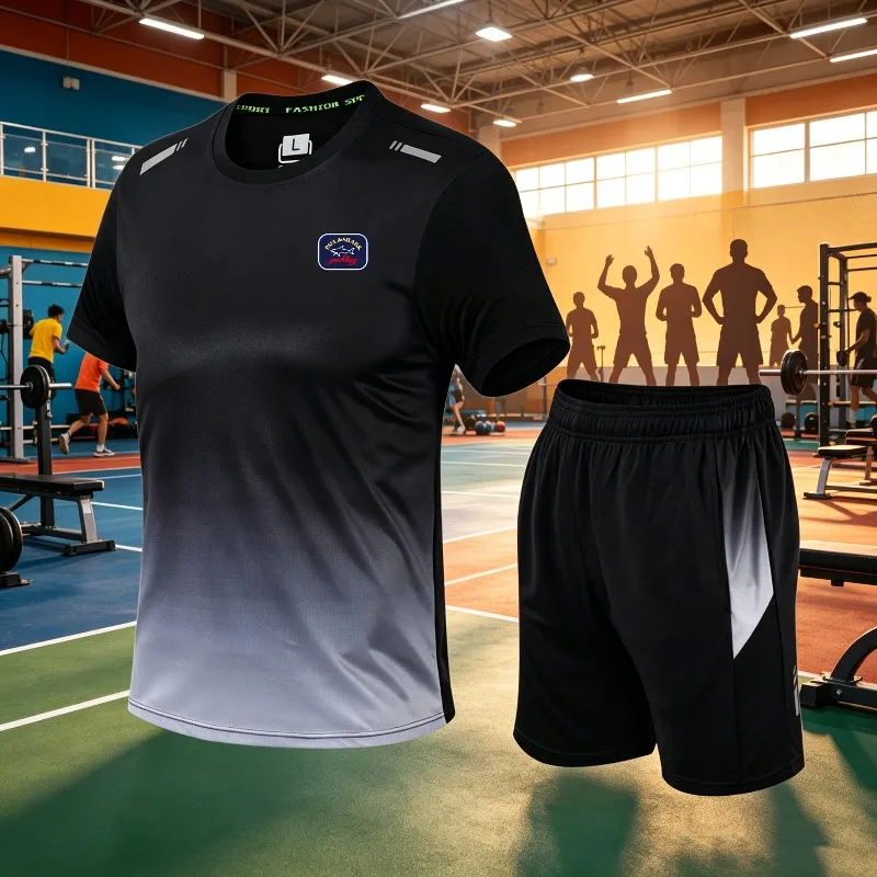 Men's T-shirt Sports Set Gradient Style, Breathable T-shirt, Trendy Printed Running Fitness Set
Men's T-shirt Sports Set Gradient Style, Breathable T-shirt, Trendy Printed Running Fitness Set