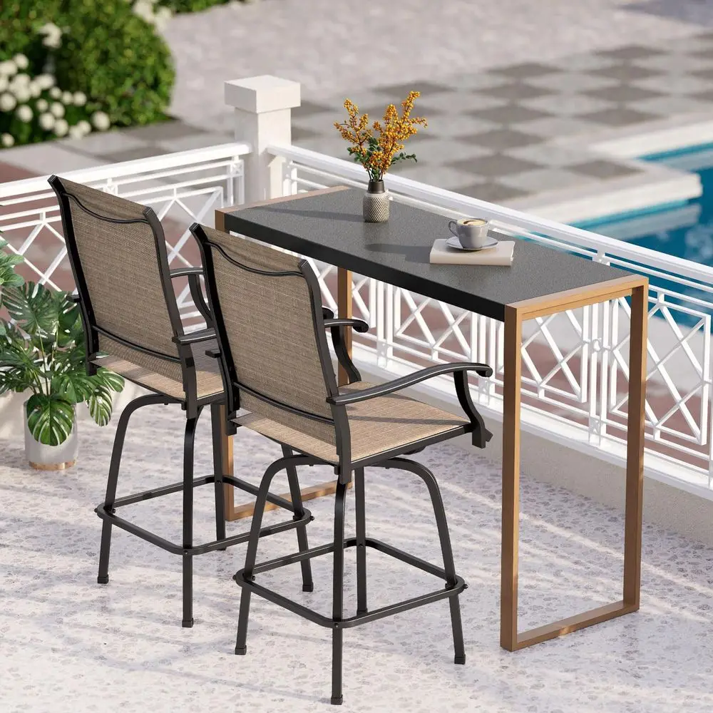 3 Piece Outdoor Bar Set, High Top Patio Table and Chairs with Brown Textilene Fabric amp Rustproof Metal Frame for Backyard, Ba
3 Piece Outdoor Bar Set, High Top Patio Table and Chairs with Brown Textilene Fabric amp Rustproof Metal Frame for Backyard, Ba