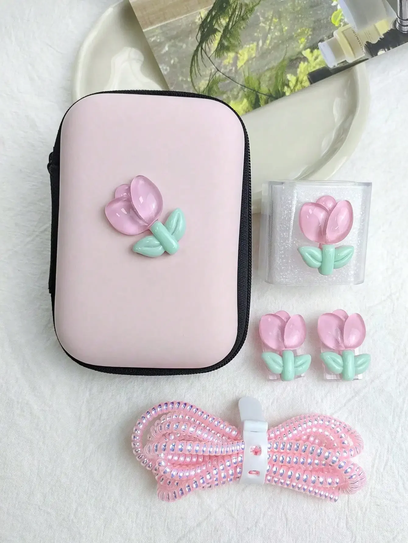 6pcs Pink/Light Purple Tulip Pattern Phone Charger Protective Case, Data Cable Organizer Pouch
6pcs Pink/Light Purple Tulip Pattern Phone Charger Protective Case, Data Cable Organizer Pouch