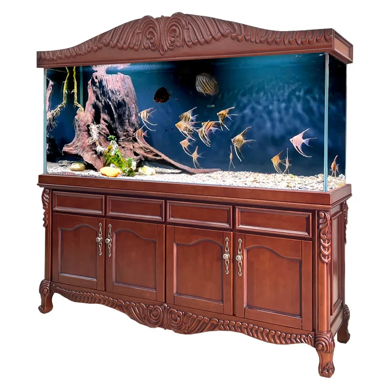 American solid wood fish tank household living room large ecological aquarium bottom filter ultra-white glass with carved cabine
American solid wood fish tank household living room large ecological aquarium bottom filter ultra-white glass with carved cabine