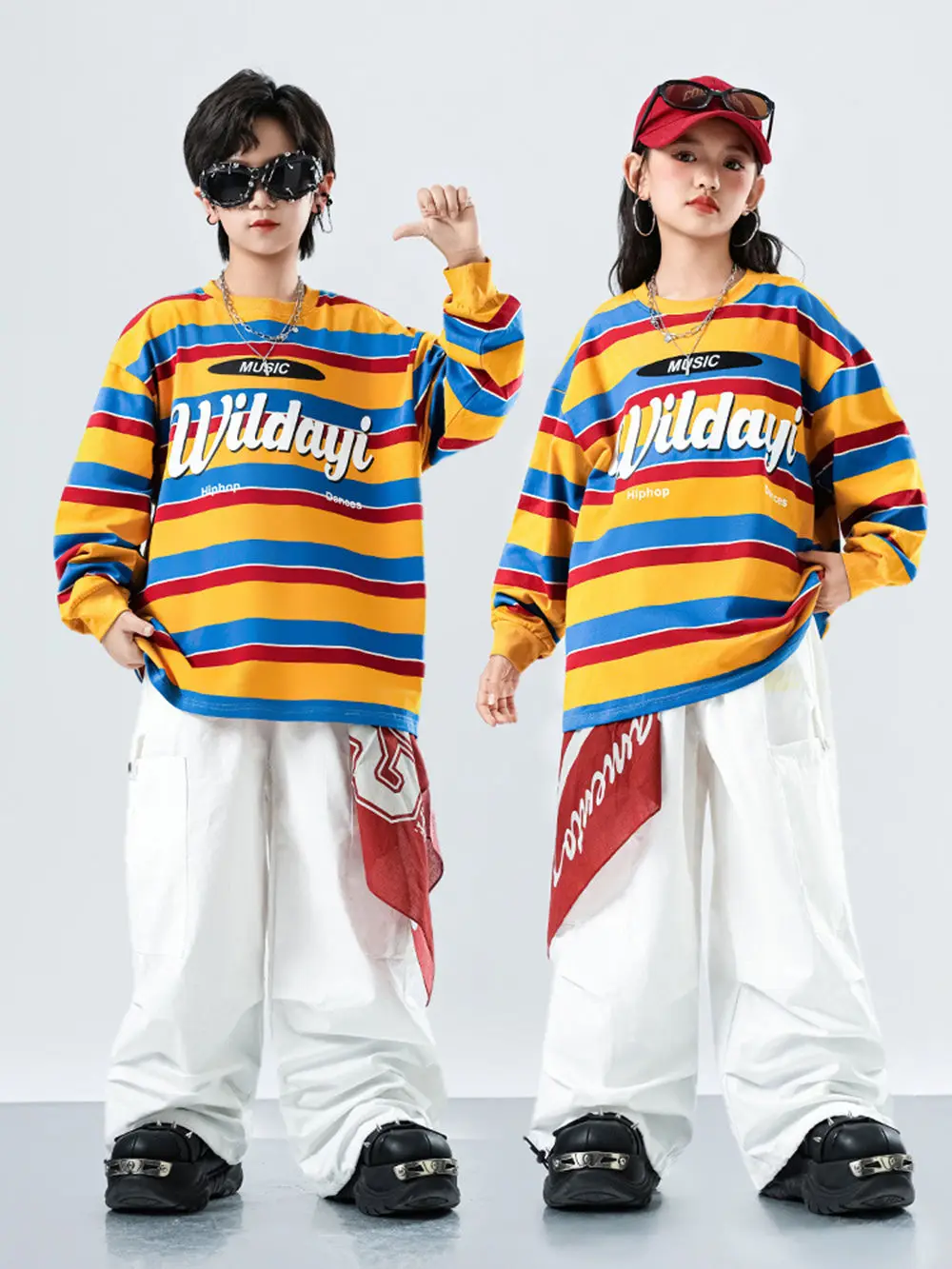 Girl Boy Kpop Hip Hop Clothing Orange Striped Sweatshirt Top White Street Parachute Cargo Pants for Kids Dance Costumes Clothes
Girl Boy Kpop Hip Hop Clothing Orange Striped Sweatshirt Top White Street Parachute Cargo Pants for Kids Dance Costumes Clothes