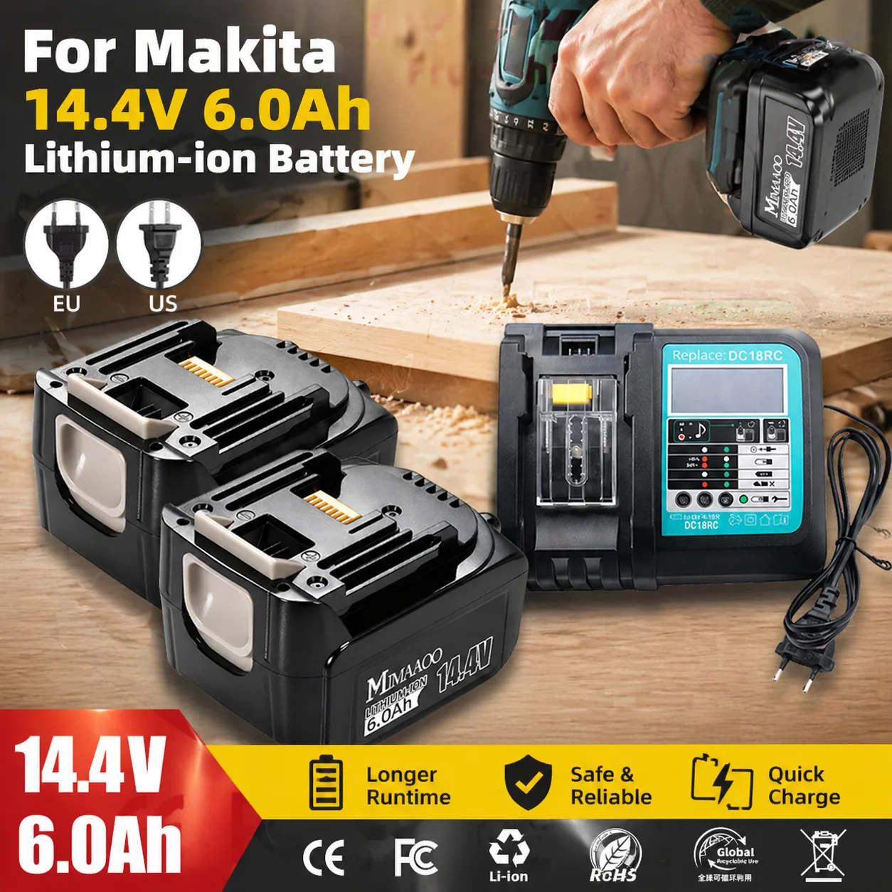 For Makita 14.4V 6000mAh Lithium-ion Rechargeable Battery Replacement BL1415 BL1430 BL1440 Cordless Power Tool Battery
For Makita 14.4V 6000mAh Lithium-ion Rechargeable Battery Replacement BL1415 BL1430 BL1440 Cordless Power Tool Battery