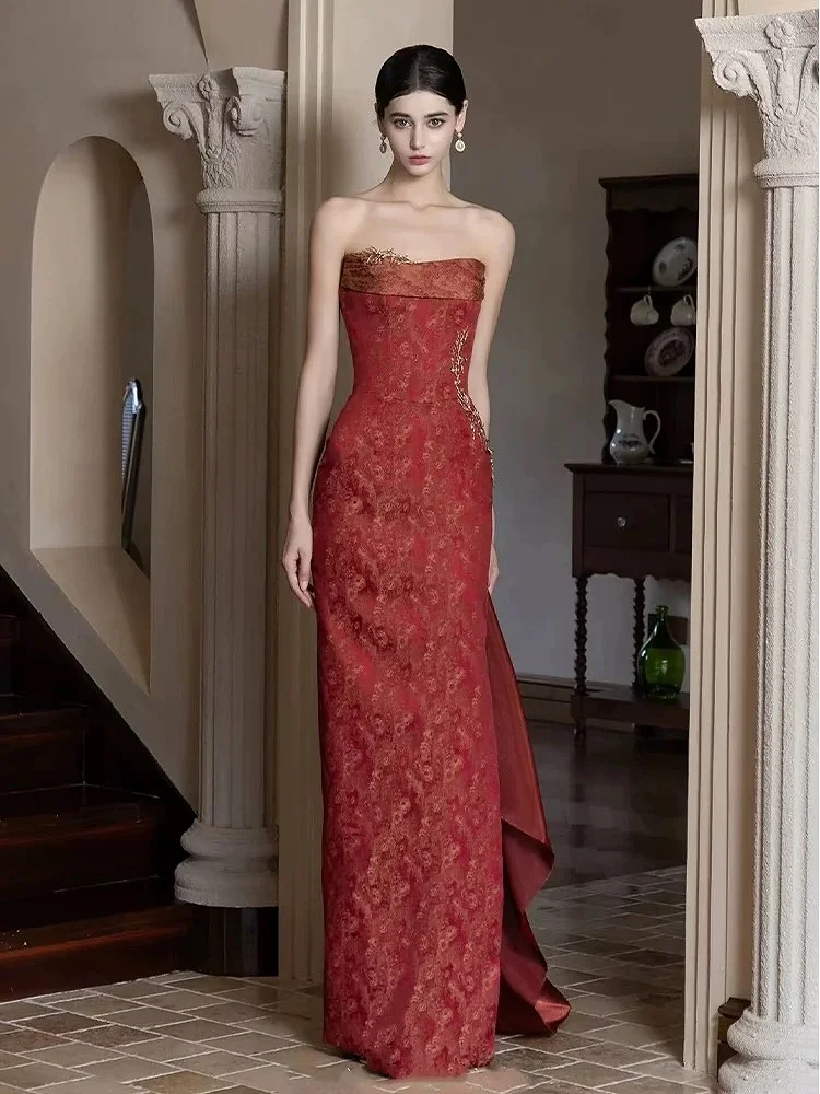 Elegant Lace Red Evening Dress Women Sexy Strapless Printing Bodycon Backless Wedding Party Gowns 2025 Split Long Dress
Elegant Lace Red Evening Dress Women Sexy Strapless Printing Bodycon Backless Wedding Party Gowns 2025 Split Long Dress