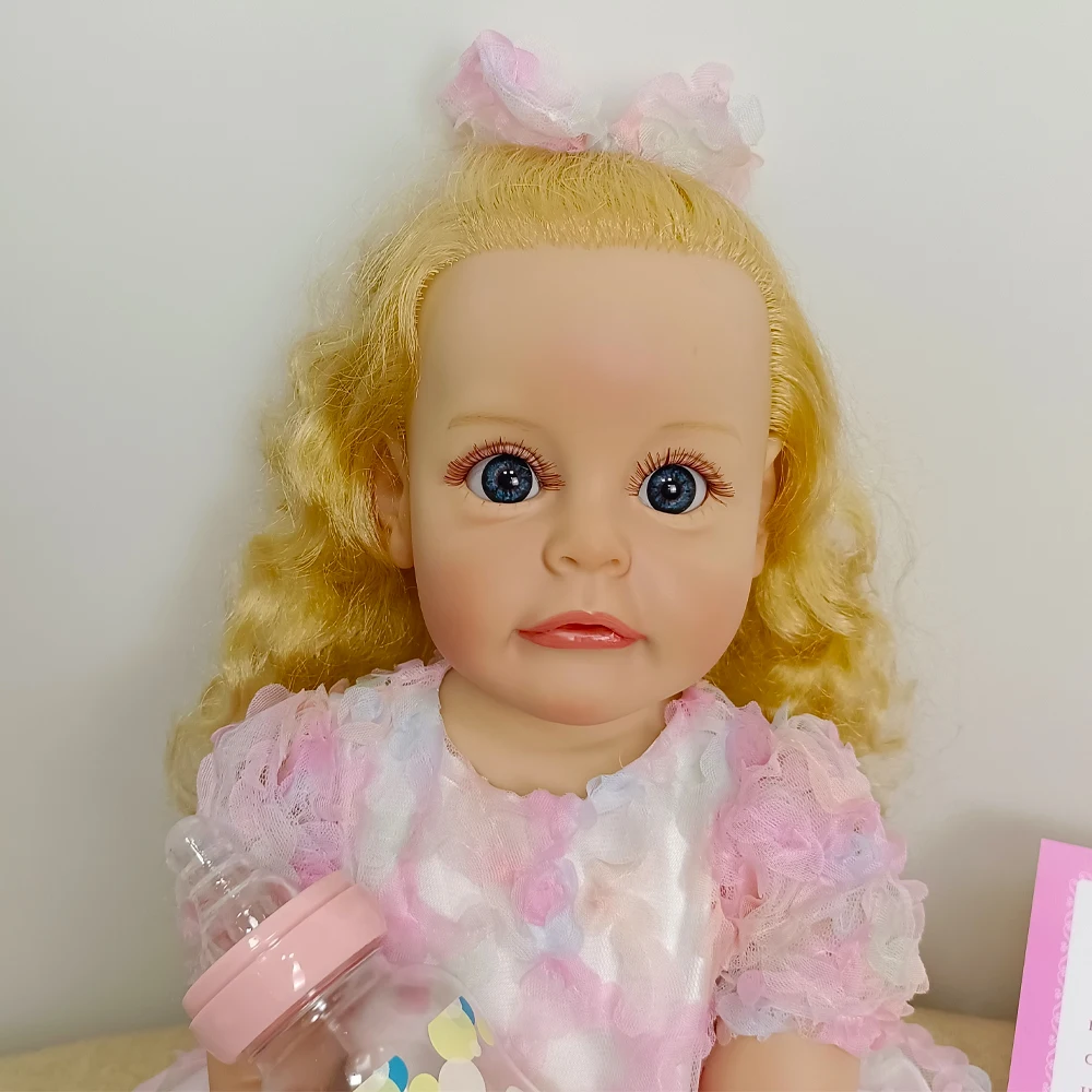 Rare 22" Vinyl Reborn Girl Doll - Blonde Long Curly Hair, Blue Eyes, Pink Princess Dress,Gift Box
Rare 22" Vinyl Reborn Girl Doll - Blonde Long Curly Hair, Blue Eyes, Pink Princess Dress,Gift Box