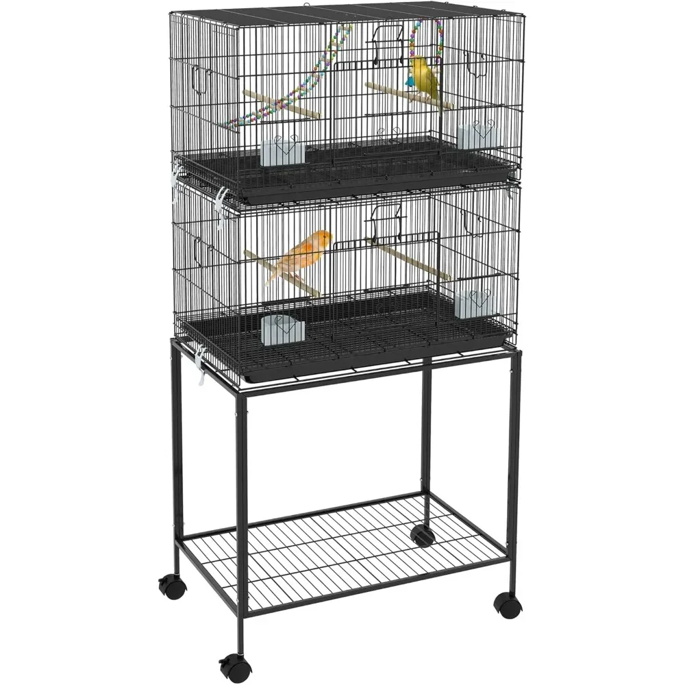 Double Stackable Bird Cage with Stand, Wooden Swing, Rope Ladder & Wheels for Canaries, Lovebirds, Finches, Budgie Solution
Double Stackable Bird Cage with Stand, Wooden Swing, Rope Ladder & Wheels for Canaries, Lovebirds, Finches, Budgie Solution