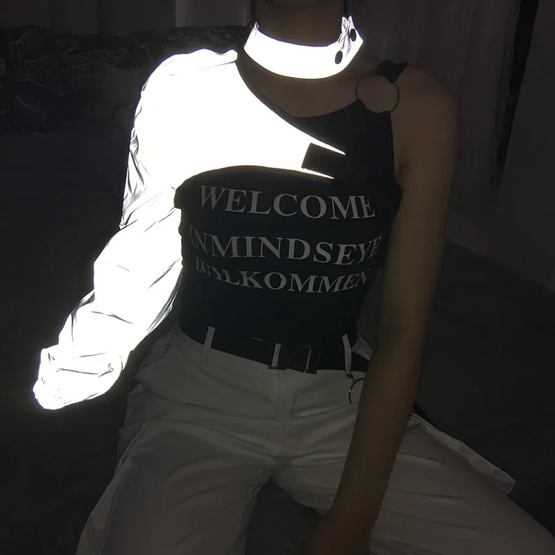 Reflective Crop Top Harajuku Punk Long Sleeve T-shirt Women Irregular Cargo Top One Shoulder T Shirt Ladies Street
Reflective Crop Top Harajuku Punk Long Sleeve T-shirt Women Irregular Cargo Top One Shoulder T Shirt Ladies Street
