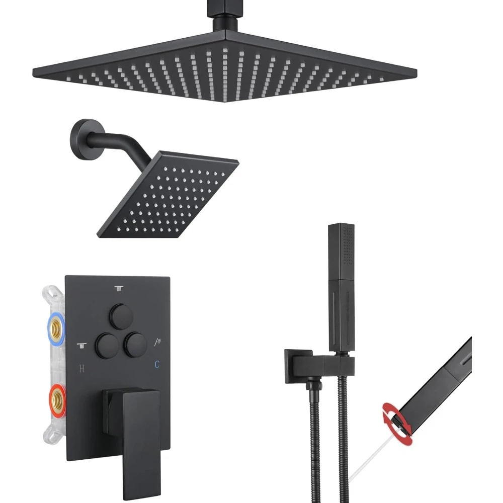 Shower Faucet Set Matte Black Shower System,Push Button Diverter Shower Faucet 2 in 1 Handheld,Ceiling Mount 10 Inch Shower Head
Shower Faucet Set Matte Black Shower System,Push Button Diverter Shower Faucet 2 in 1 Handheld,Ceiling Mount 10 Inch Shower Head