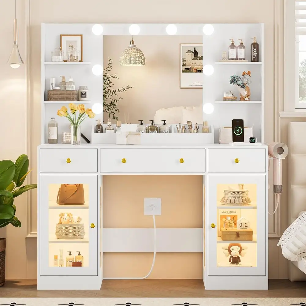 LED-Lit Makeup Vanity Desk with Mirror, 3 Drawers, Adjustable Shelves, RGB Cabinet & Charging Station, Ideal for Women & Kids Be
LED-Lit Makeup Vanity Desk with Mirror, 3 Drawers, Adjustable Shelves, RGB Cabinet & Charging Station, Ideal for Women & Kids Be