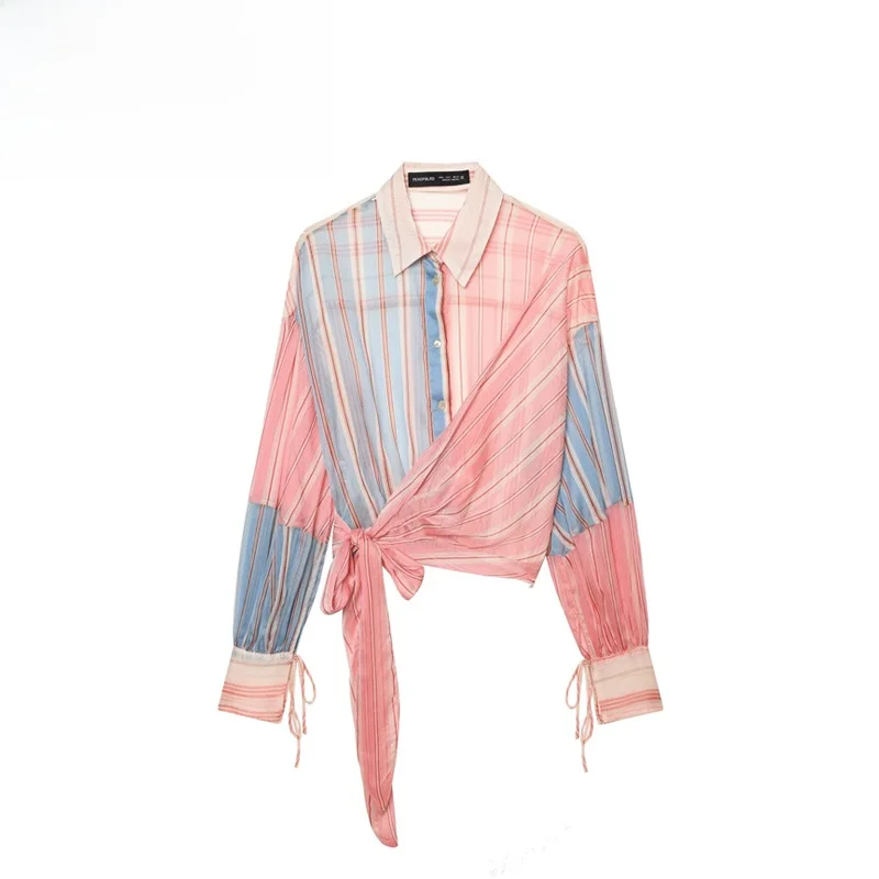 Fashionable Striped Splice Belted Shirt Breathable Polyester Fiber Long Sleeve Loose Fit Women's Shirt for Spring Season
Fashionable Striped Splice Belted Shirt Breathable Polyester Fiber Long Sleeve Loose Fit Women's Shirt for Spring Season