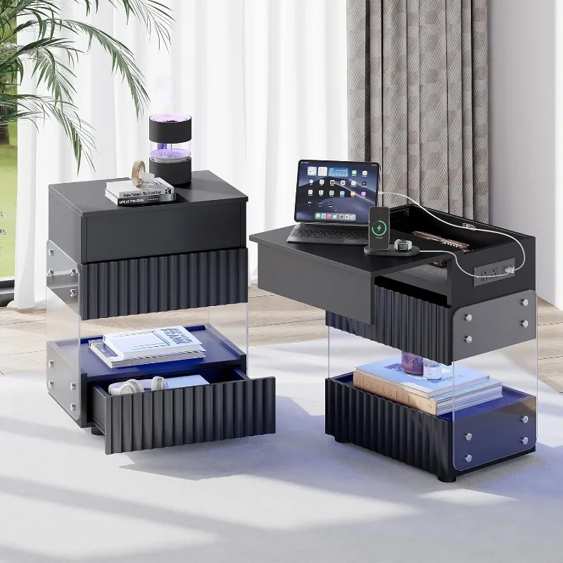 Bedroom LED Nightstand with Gun Drawers, Black Modern Night Stand with USB & Type-C Charging Station, Smart Nightstand N
Bedroom LED Nightstand with Gun Drawers, Black Modern Night Stand with USB & Type-C Charging Station, Smart Nightstand N