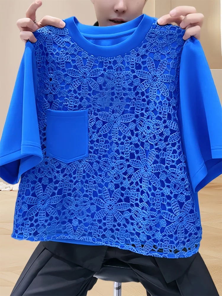 Blue Lace Embroidery Hollow out Splice Short Sleeve Women's T-shirt Summer Design Loose Fit round Neck Versatile Ser...
Blue Lace Embroidery Hollow out Splice Short Sleeve Women's T-shirt Summer Design Loose Fit round Neck Versatile Ser...