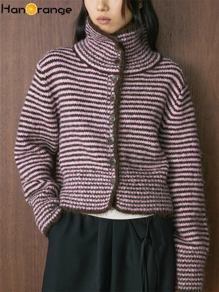 HanOrange 2025, зимняя винтажная водолазка в полоску, короткий вязаный шерстяной свитер, женский теплый топ желтого/розового цвета
HanOrange 2025, зимняя винтажная водолазка в полоску, короткий вязаный шерстяной свитер, женский теплый топ желтого/розового цвета