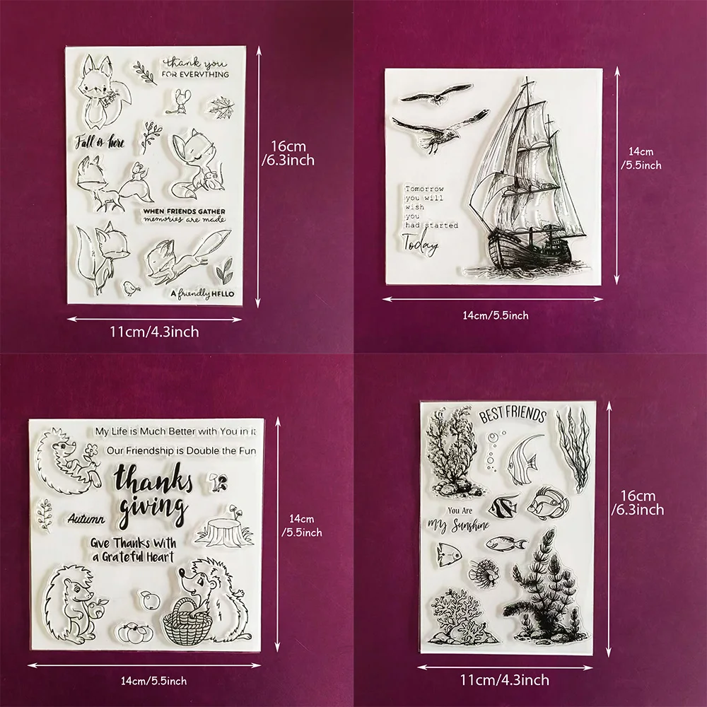 Animal & Ocean Fox Sailboat Hedgehog Thanksgiving Fish Transparent Silicone Stamps for DIY Card Making Scrapbooking Craft
Animal & Ocean Fox Sailboat Hedgehog Thanksgiving Fish Transparent Silicone Stamps for DIY Card Making Scrapbooking Craft