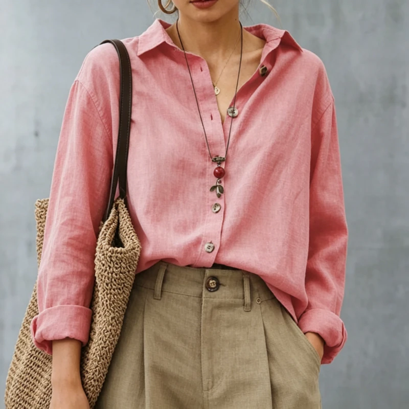New 2026 Spring Summer Long Sleeve Turn-down Collar Solid Color Elegant Shirts Autumn Loose Casual Blouse Fashion Linen Tops
New 2026 Spring Summer Long Sleeve Turn-down Collar Solid Color Elegant Shirts Autumn Loose Casual Blouse Fashion Linen Tops