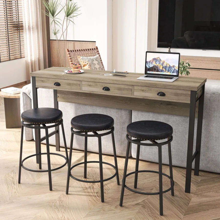 3Drawer Long Dining Table Set with Power Outlets Bar Kitchen Table Set with Circular PU Stools Easy Assemble Brown Gray Table+B
3Drawer Long Dining Table Set with Power Outlets Bar Kitchen Table Set with Circular PU Stools Easy Assemble Brown Gray Table+B