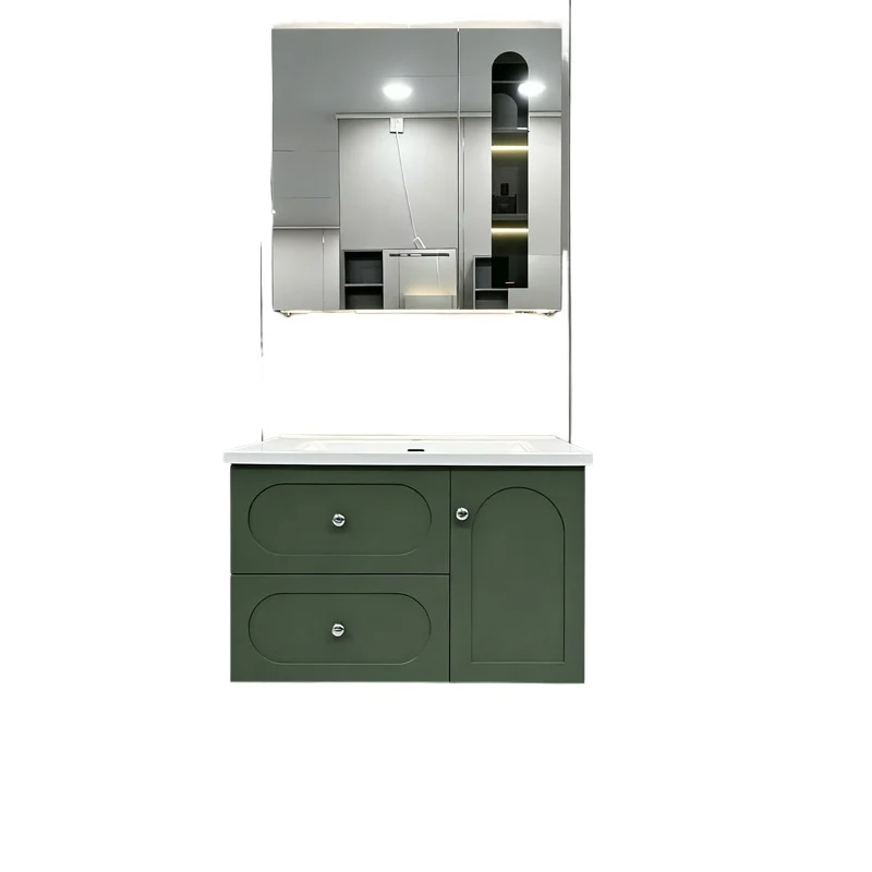 Modern simple bathroom cabinet ceramic integrated basin with lamp mirror cabinet hanging washstand
Modern simple bathroom cabinet ceramic integrated basin with lamp mirror cabinet hanging washstand