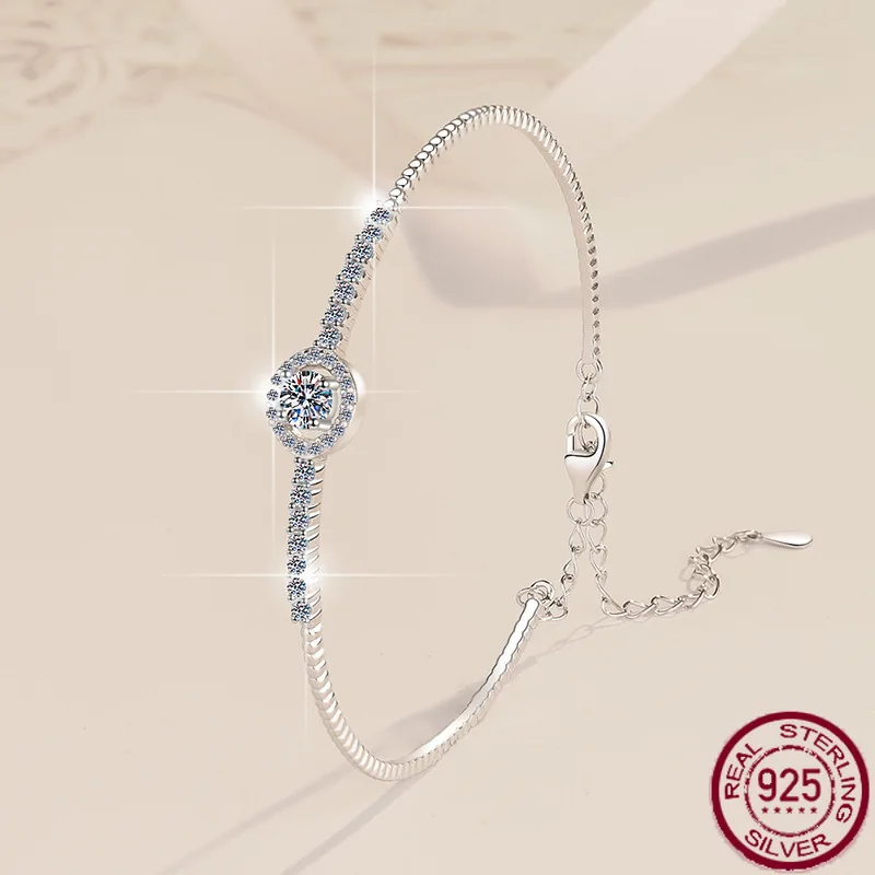 New moissanite bracelet plated with PT950 round GRA temperament bracelet s925 pure silver bracelet wedding jewelry 
New moissanite bracelet plated with PT950 round GRA temperament bracelet s925 pure silver bracelet wedding jewelry