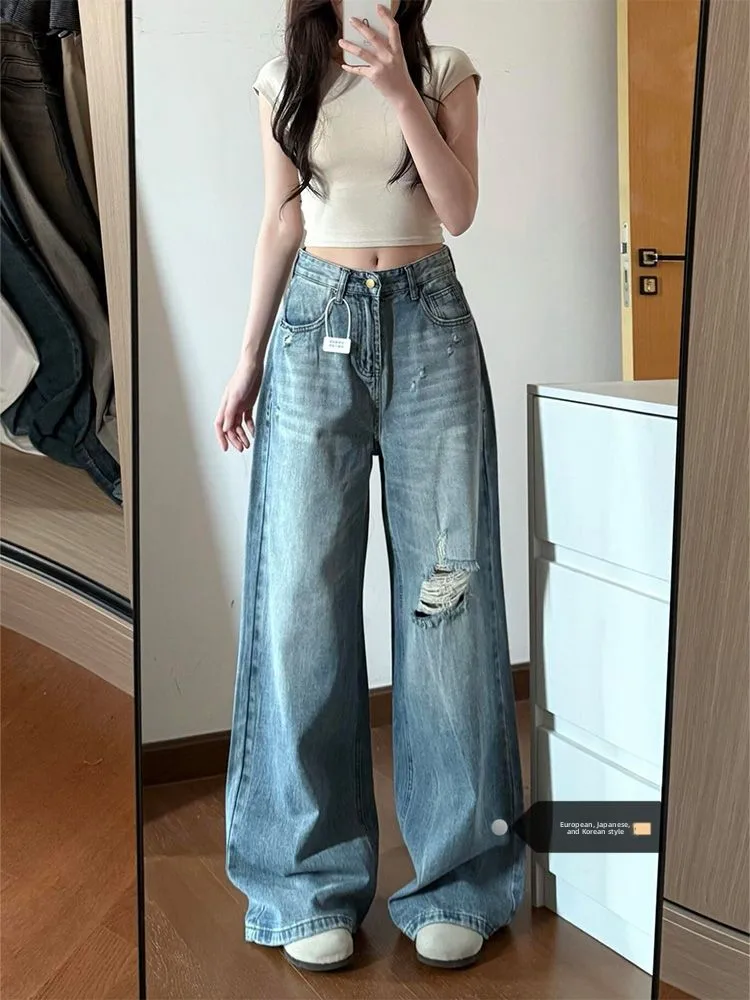 High Waist Wide Leg Vintage Style Women's Jeans Narrow Version Faded Denim Spring New Arrival for plus Size Ladies
High Waist Wide Leg Vintage Style Women's Jeans Narrow Version Faded Denim Spring New Arrival for plus Size Ladies