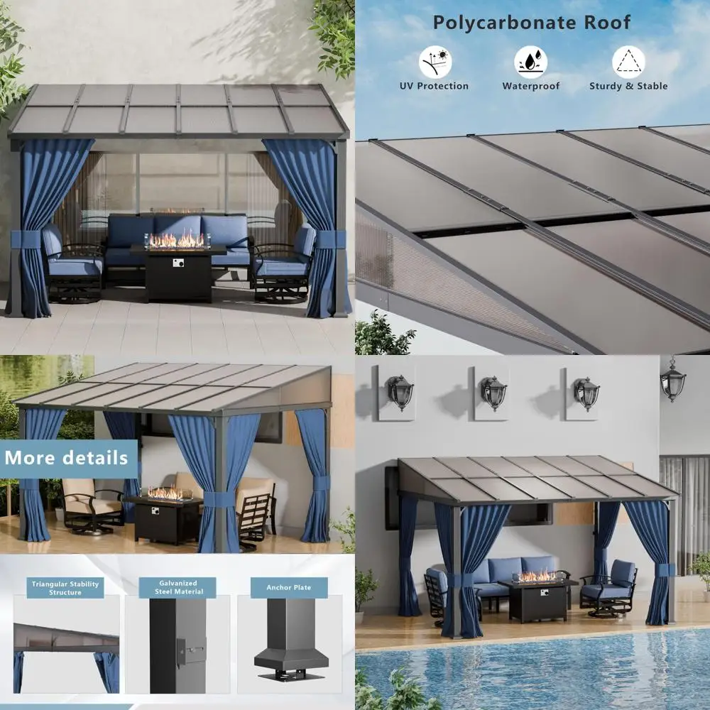 Outdoor Pergola 10x12, Wall-Mounted Lean-to Gazebo with Curtains and Netting, Galvanized Metal Frame, Sunshade
Outdoor Pergola 10x12, Wall-Mounted Lean-to Gazebo with Curtains and Netting, Galvanized Metal Frame, Sunshade