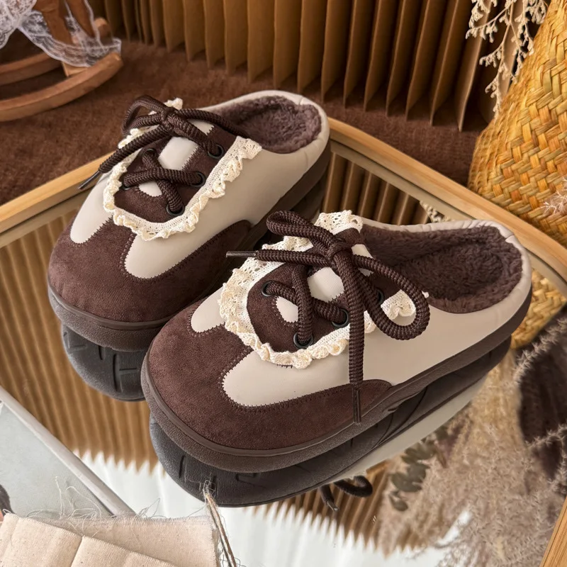 Winter Warm Fleece Lined Women Platform Slippers Woman Woman Fur Slippers Home Casual JK Lace Edged Retro Court Style Slippers
Winter Warm Fleece Lined Women Platform Slippers Woman Woman Fur Slippers Home Casual JK Lace Edged Retro Court Style Slippers