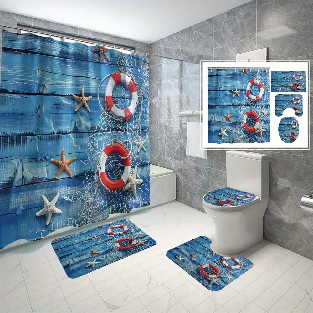 Ocean Theme Shower Curtain Set with Hooks, Waterproof Polyester Nautical Bathroom Decor, All Seasons Knit Woven - Set of 4
Ocean Theme Shower Curtain Set with Hooks, Waterproof Polyester Nautical Bathroom Decor, All Seasons Knit Woven - Set of 4