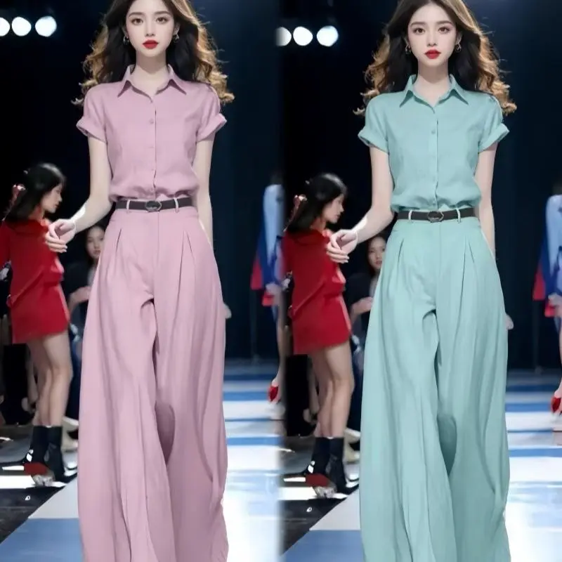 Fashion Suit Women's Summer New Style Temperament Short Sleeved Shirt+high Waist Wide Leg Pants Two-piece Set
Fashion Suit Women's Summer New Style Temperament Short Sleeved Shirt+high Waist Wide Leg Pants Two-piece Set