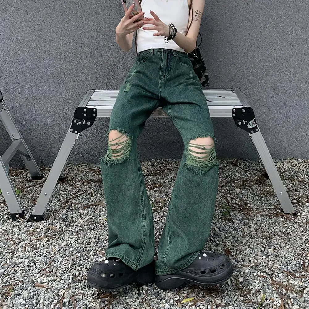 American style hole black green jeans women retro high waisted jeans out straight trousers baggy jeans women y2k women clothing
American style hole black green jeans women retro high waisted jeans out straight trousers baggy jeans women y2k women clothing