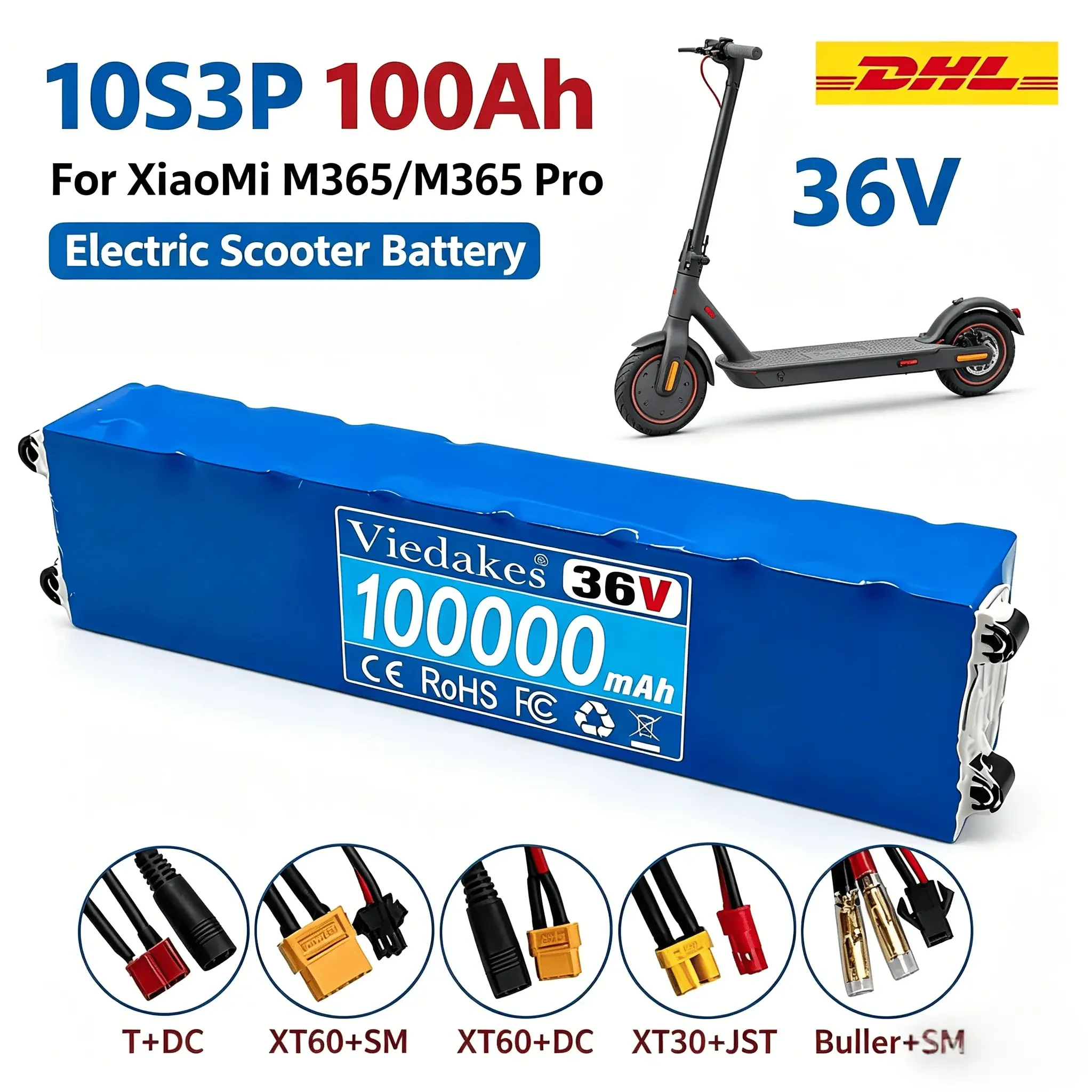 36V 100Ah Large Capacity Lithium Battery With XT60 T Plug Connector Replacement Repair Part For XiaoMi M365 M365 Pro
36V 100Ah Large Capacity Lithium Battery With XT60 T Plug Connector Replacement Repair Part For XiaoMi M365 M365 Pro
