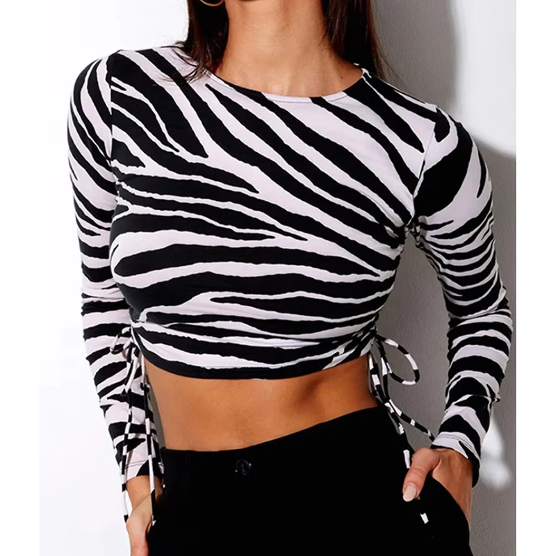 Fashion Zebra Print Long Sleeves T Shirts Women Sexy Slim Navel Baring Short Sleeve Drawstring Female Tops Summer New Ladies Tee
Fashion Zebra Print Long Sleeves T Shirts Women Sexy Slim Navel Baring Short Sleeve Drawstring Female Tops Summer New Ladies Tee