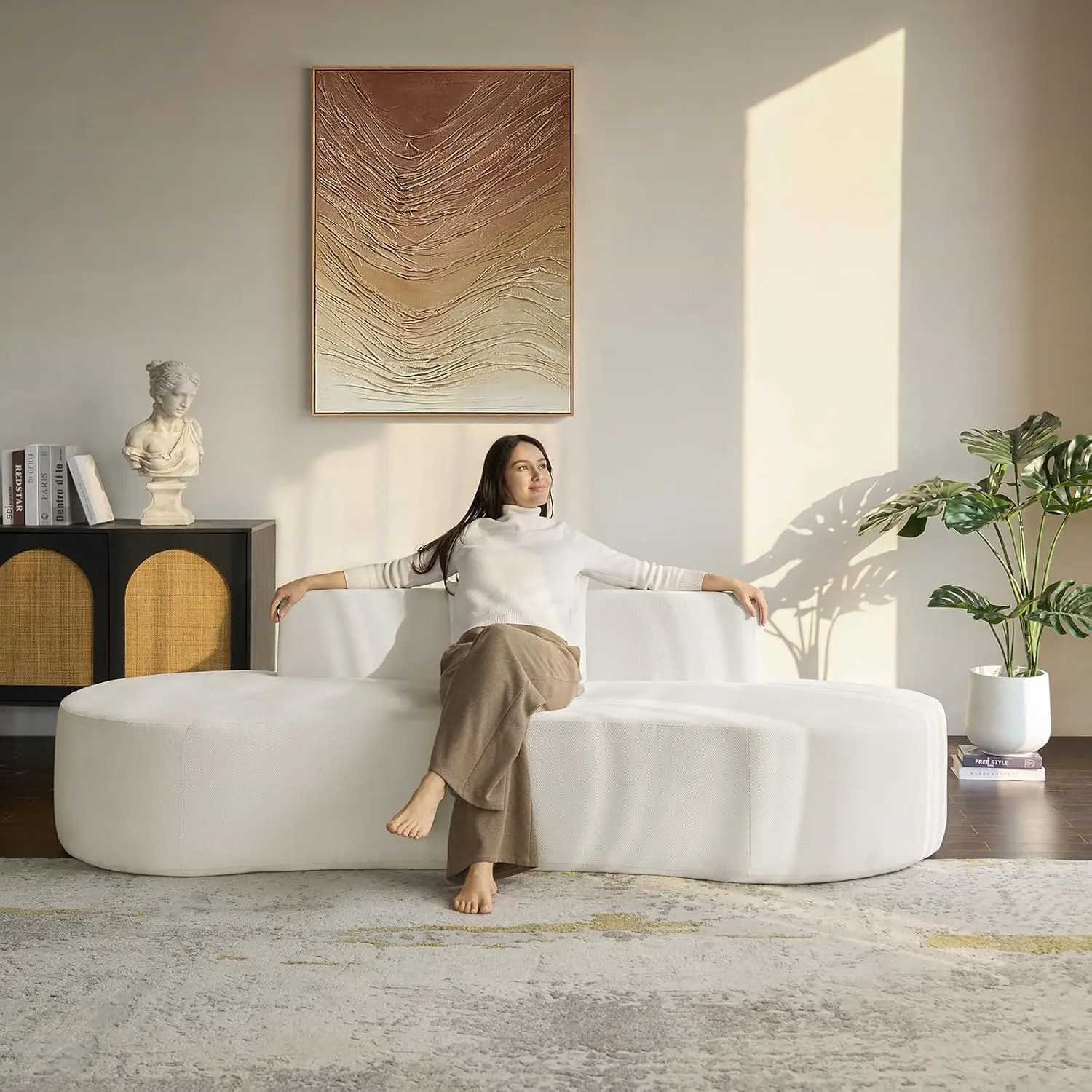 Curved Sofa Couch All Foam Design Frameless, no Assembly Required Female Leader Style Comfy Cloud Couch. Ivory
Curved Sofa Couch All Foam Design Frameless, no Assembly Required Female Leader Style Comfy Cloud Couch. Ivory