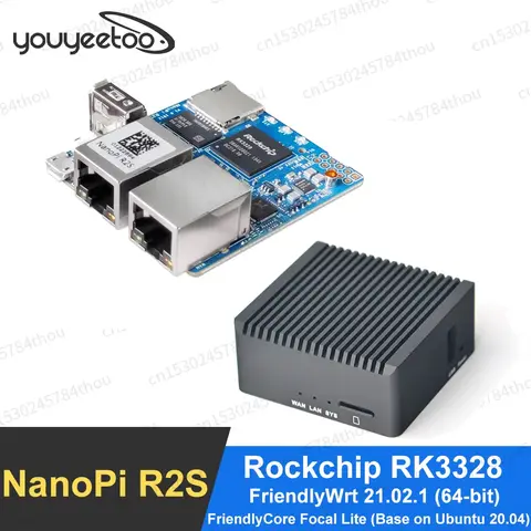 Neue Version NanoPi R2S Motherboard Rockchip RK3328 mit CNC Metallgehäuse Mini-Entwicklungsboard Dual Gigabit Port 1 GB SBC-System