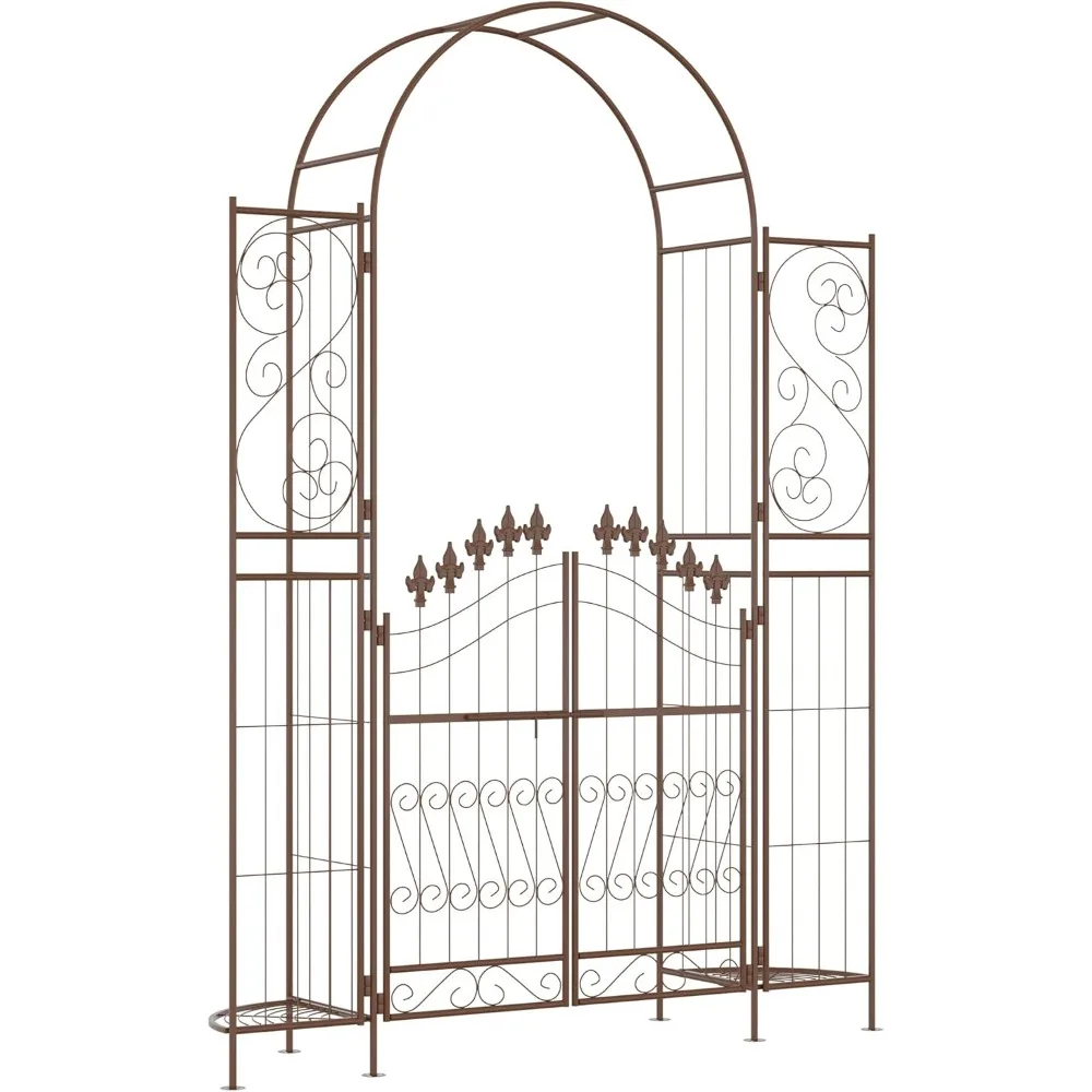 7' Metal Garden Arbor, Garden Arch with Gate, Fleur De Lis Motif, Latching Doors, Planter Shelves for Climbing Vines, C
7' Metal Garden Arbor, Garden Arch with Gate, Fleur De Lis Motif, Latching Doors, Planter Shelves for Climbing Vines, C
