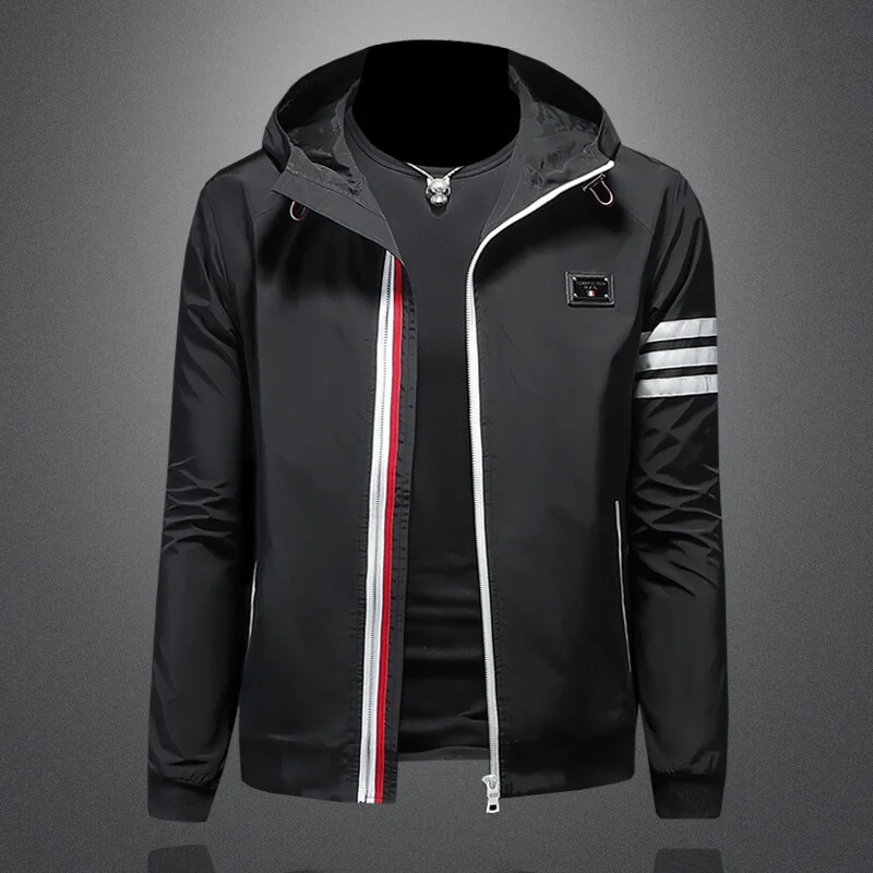 Spring 2025 Men's Stripe Color Block Hooded Jacket Thin Lightweight Casual Outerwear Polyester Fabric Long Sleeve Zipper Closure
Spring 2025 Men's Stripe Color Block Hooded Jacket Thin Lightweight Casual Outerwear Polyester Fabric Long Sleeve Zipper Closure